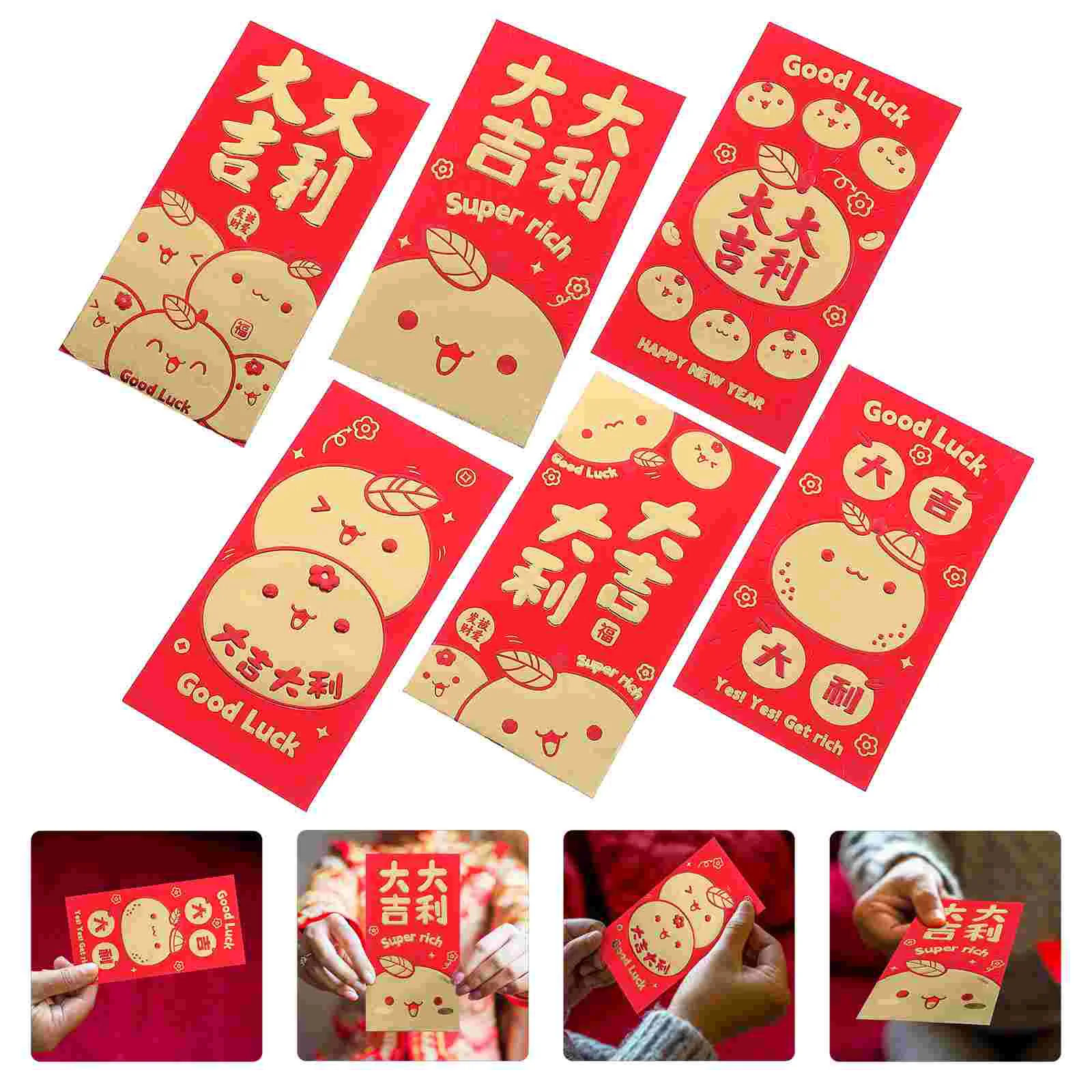 

24 шт., красные конверты, наличные, новогодние конверты для денег, конверты, лунные украшения, китайский традиционный календарь Lai Si Feng