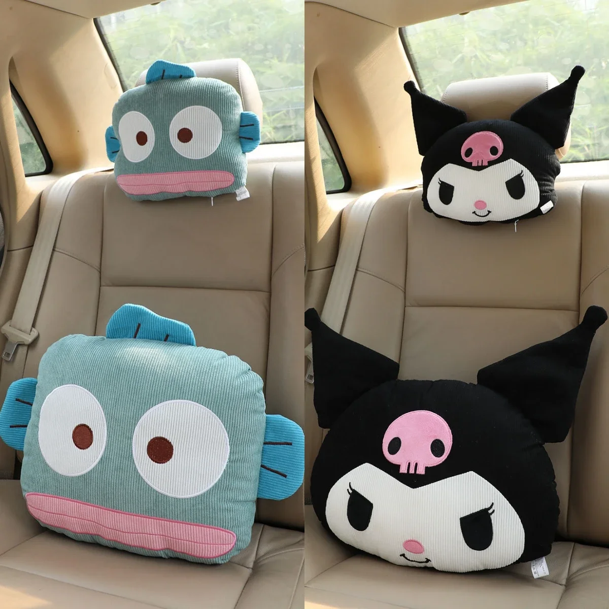

Sanrio винтажный стиль Kuromi Hangyodon задняя подушка автомобильный подголовник утолщенный вельветовый чучело аниме декоративная подушка диван домашний декор