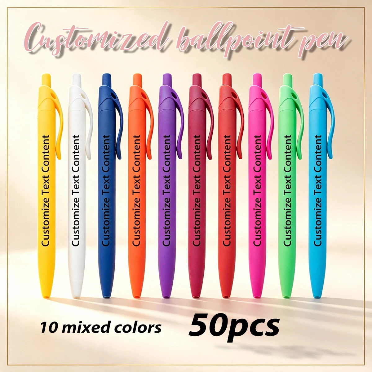 50/100pcs Custom Printed round Pens Vibrant Mixed Colors Personalized Text Name Logo Business Wedding Office Party Favors Bulk P