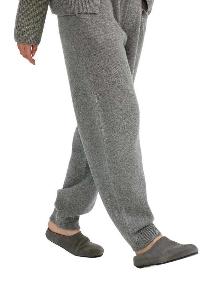 One piece for winter~ knock heavy four empty small waffle Consinee pure cashmere loose-fitting sweatpants
