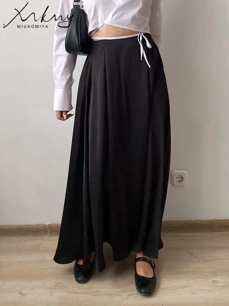 MiuKoMiYa Black A Line Long Skirts For Women Satin Summer Solid Silk Maxi Skirts Ladies Office Elegant Women Beige Skirt 2024