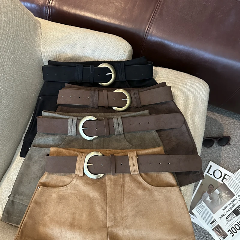 Simple Solid 2026 Autumn Winter Korean Version Versatile A-word Wide-leg Shorts Women's High Waist Casual Fashion Short Pants