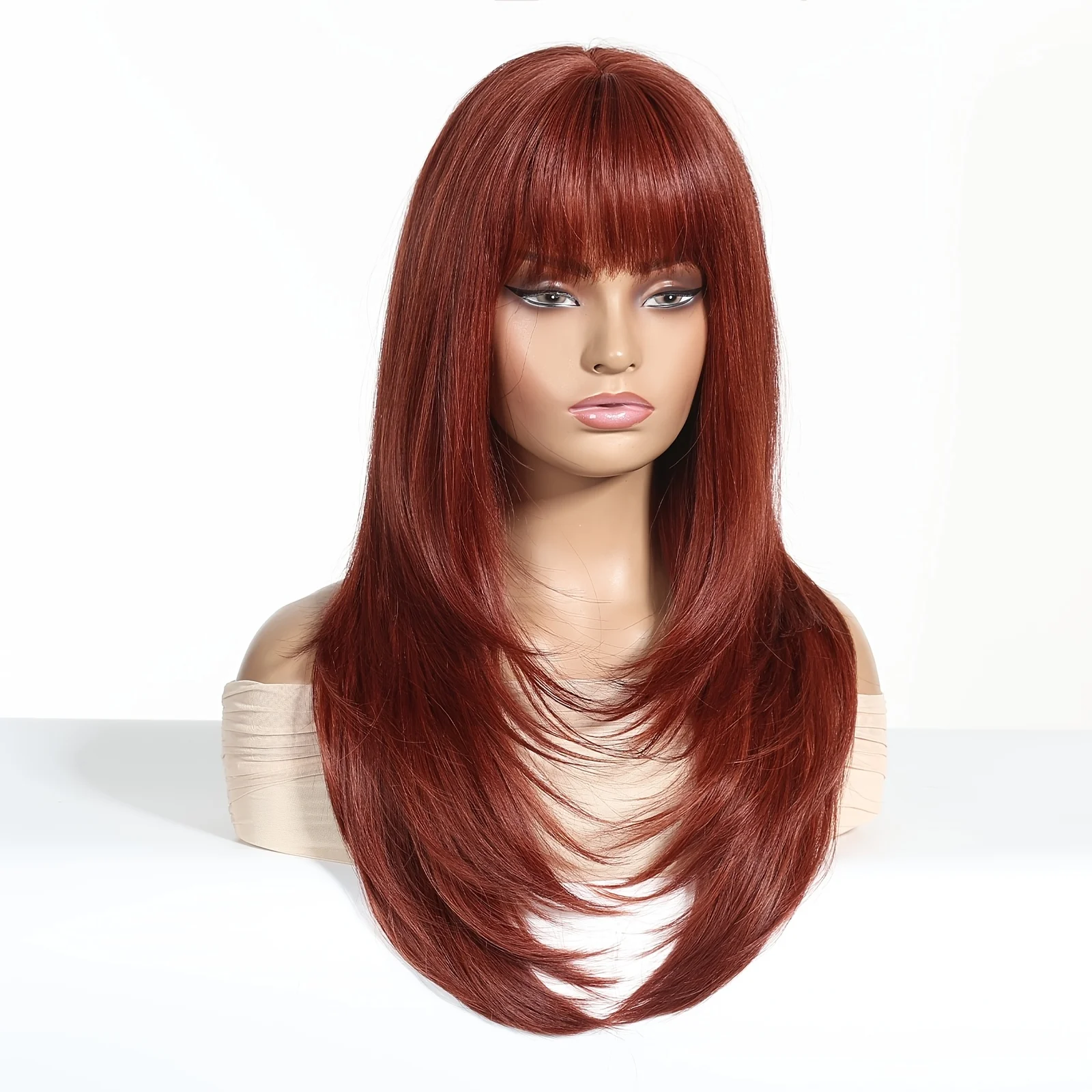 24-inch premium wig with bangs, suitable for women's daily commuting, dates, and parties