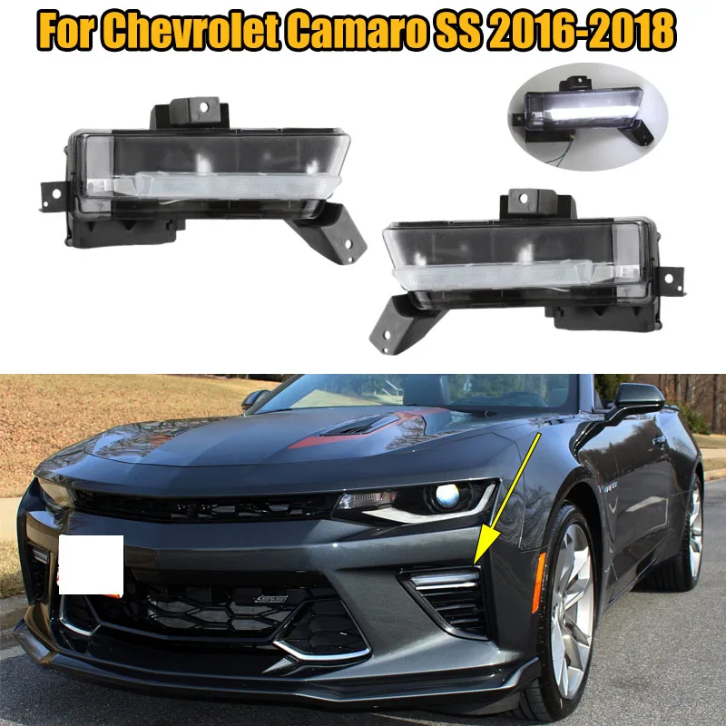 1 Pair Car LED DRL Fog Lights Clear Lens White LED Daytime Running Light For Chevrolet Camaro SS 2016 2017 2018 Car Accessories