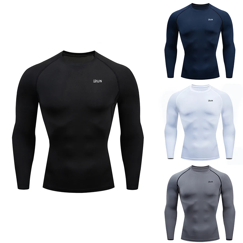 Men Running T-shirt Round Neck Long Sleeve Sport Tops Gym Fitness Sportshirts Male Jogging Tracksuit Athletic Shirt Compression