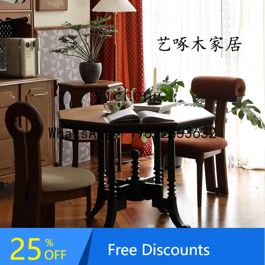 AA retro style solid wood dining table small apartment octagonal contrasting color round table household dining table