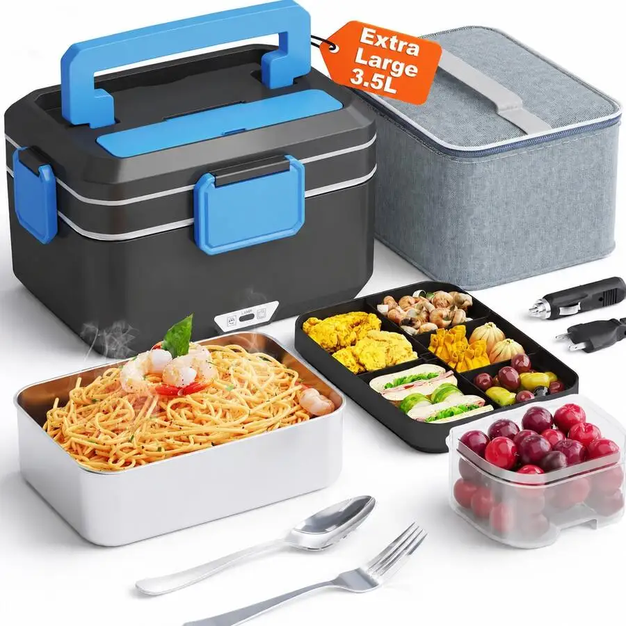 3.5L 100W Fast Heating Electric Lunch Box, Food Warmer For Car/Truck/Home/Office Use, 304 Stainless Steel Liner, Multi-Voltage (