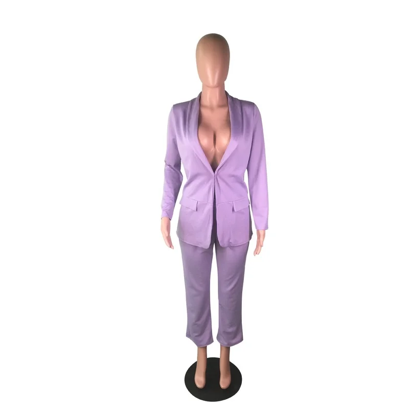 2023 Women Casual Commute Cropped Pants Suits Solid Color Mid Length Blazer with Pocket Classic Office Blazer Suit Two Piece Set