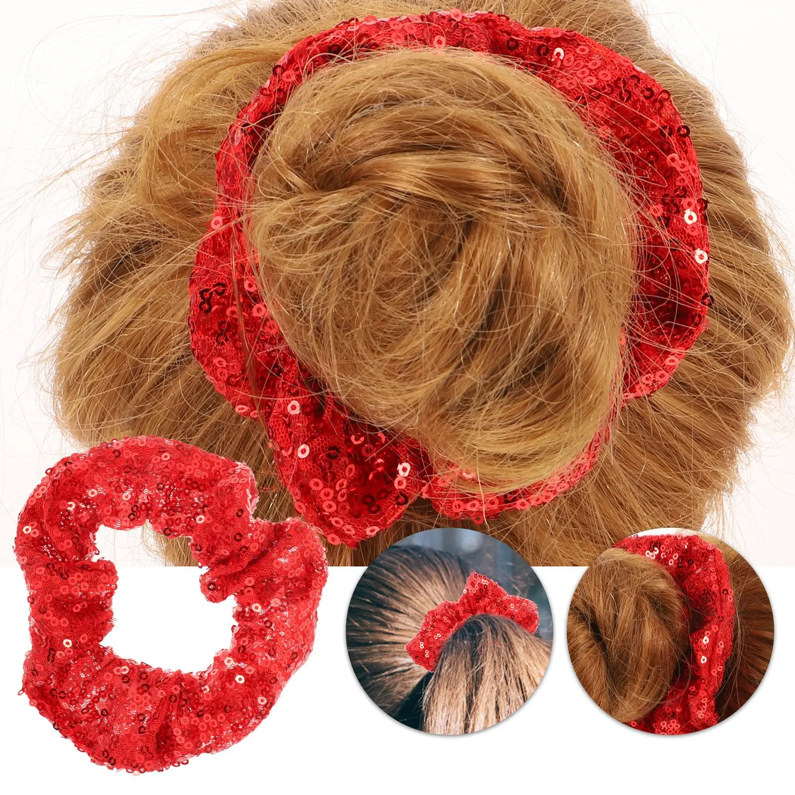 

2PCS Sequin Shiny Scrunchies Elastic Rope Women Sequins Hair Ties Girls Christmas Party Colorful Hairstyles Hair Tools