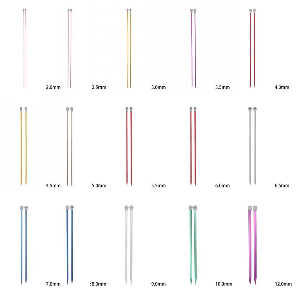 Épingles droites en aluminium à pointe unique, éviers grossiers, outil de tissage bricolage, pull long, écharpe, 5cm, 2.0-12mm, 2 pièces par ensemble