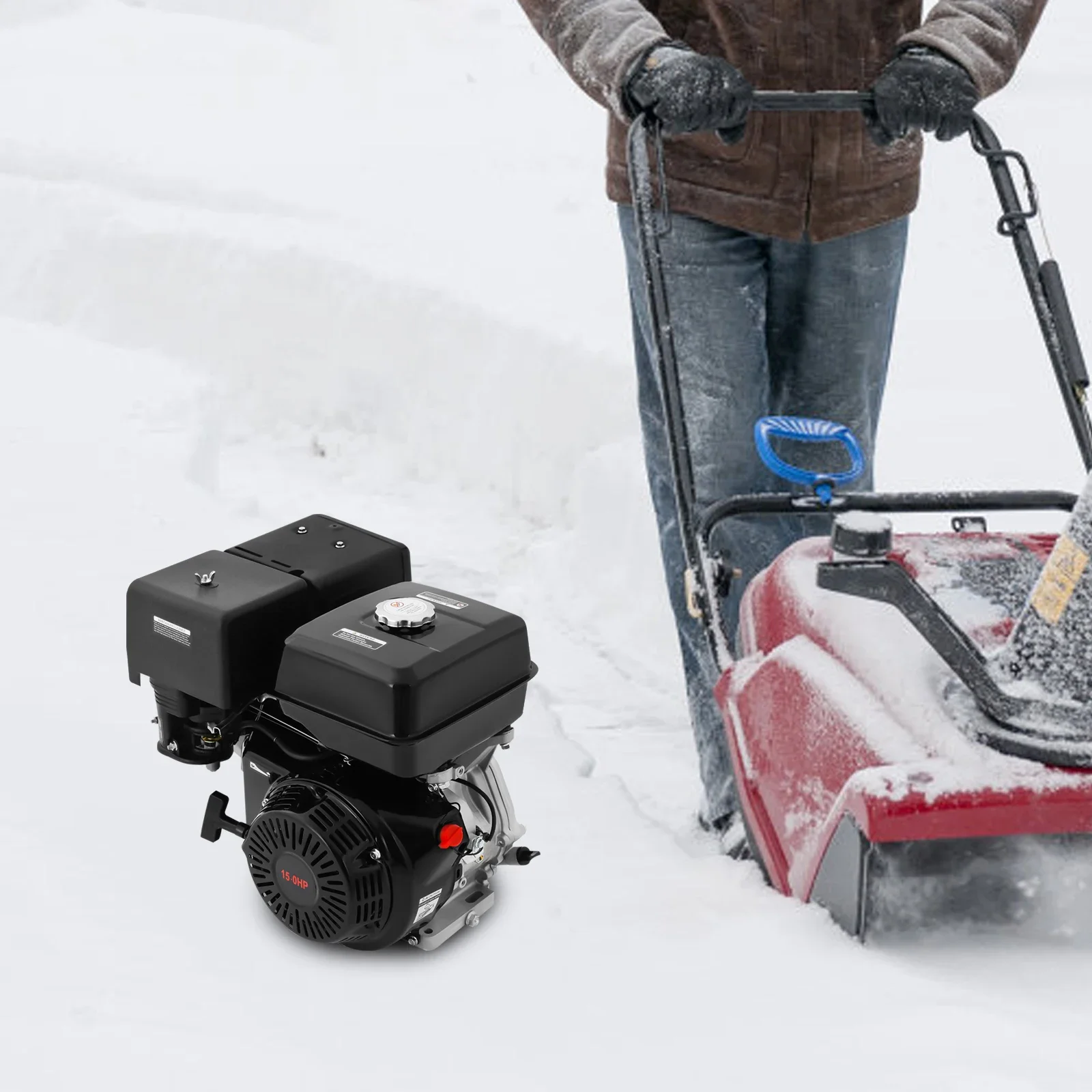 420cc 15hp Gasline Powered Engine Black 4-Stroke Single Cylinder OHV Engine 3000-3600rpm, Multi-Use Engine Motor