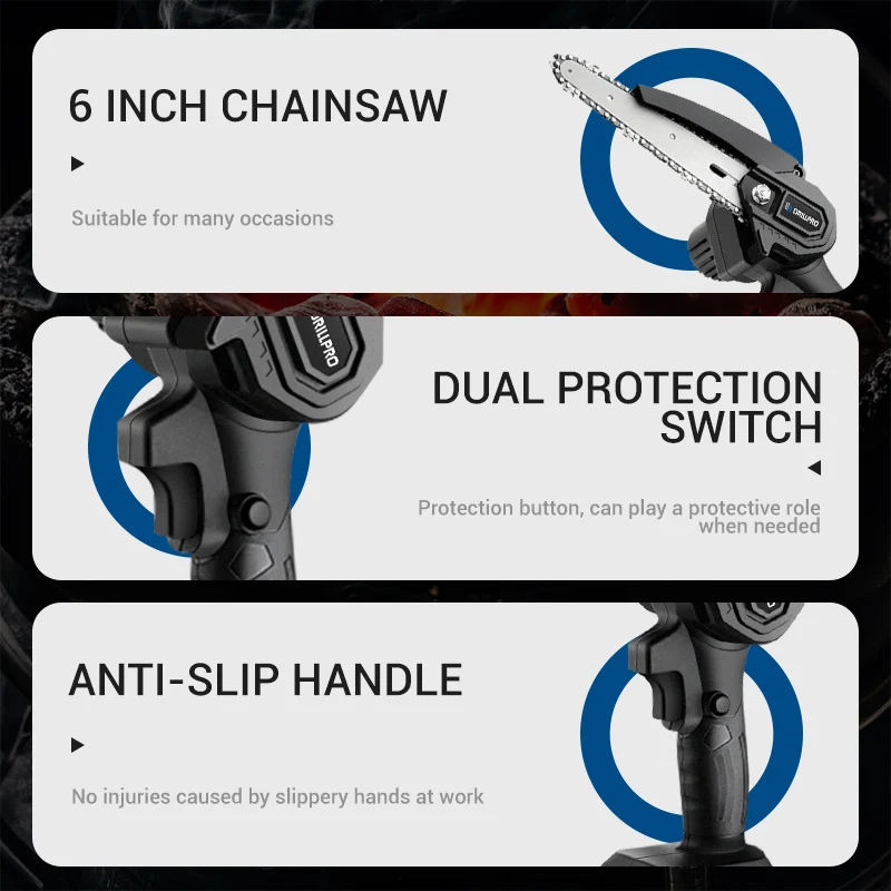 Drillpro 20V 6 Inch Chain Saw Cordless Mini Handheld Pruning Saw Woodworking Electric Saw Cutting Power Tool For  Battery