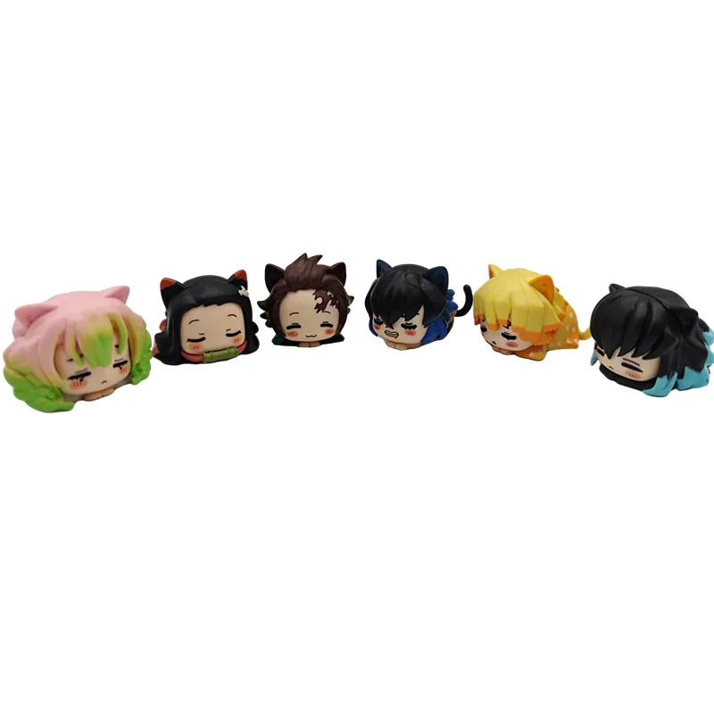 6/One Set Anime Demon Slayer Kamado Nezuko Kamado Tanjirou Agatsuma Zenitsu  PVC  Q Version Prone Pose Model Children's Toy