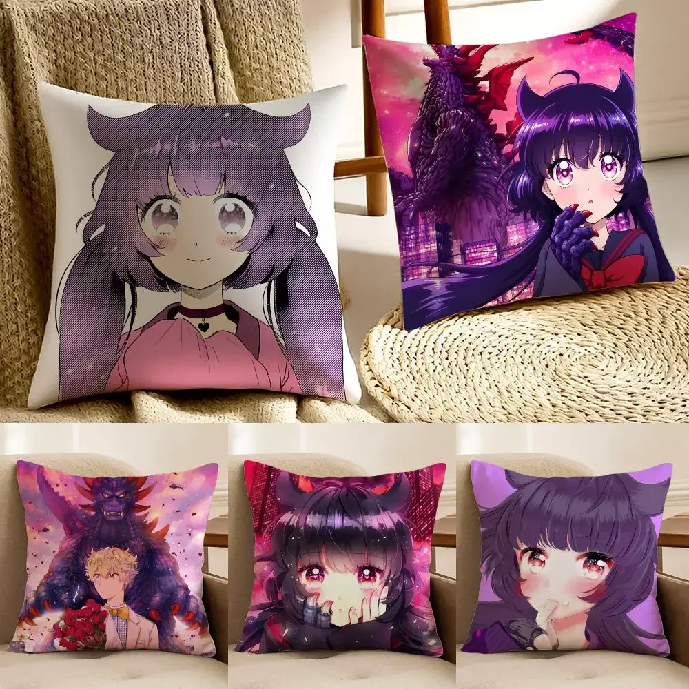 Mangaseries K-Kaiju Girl Caramelise Cushion Cover Faux fur decorative Dark academia style post Rustic Spa pillow cover