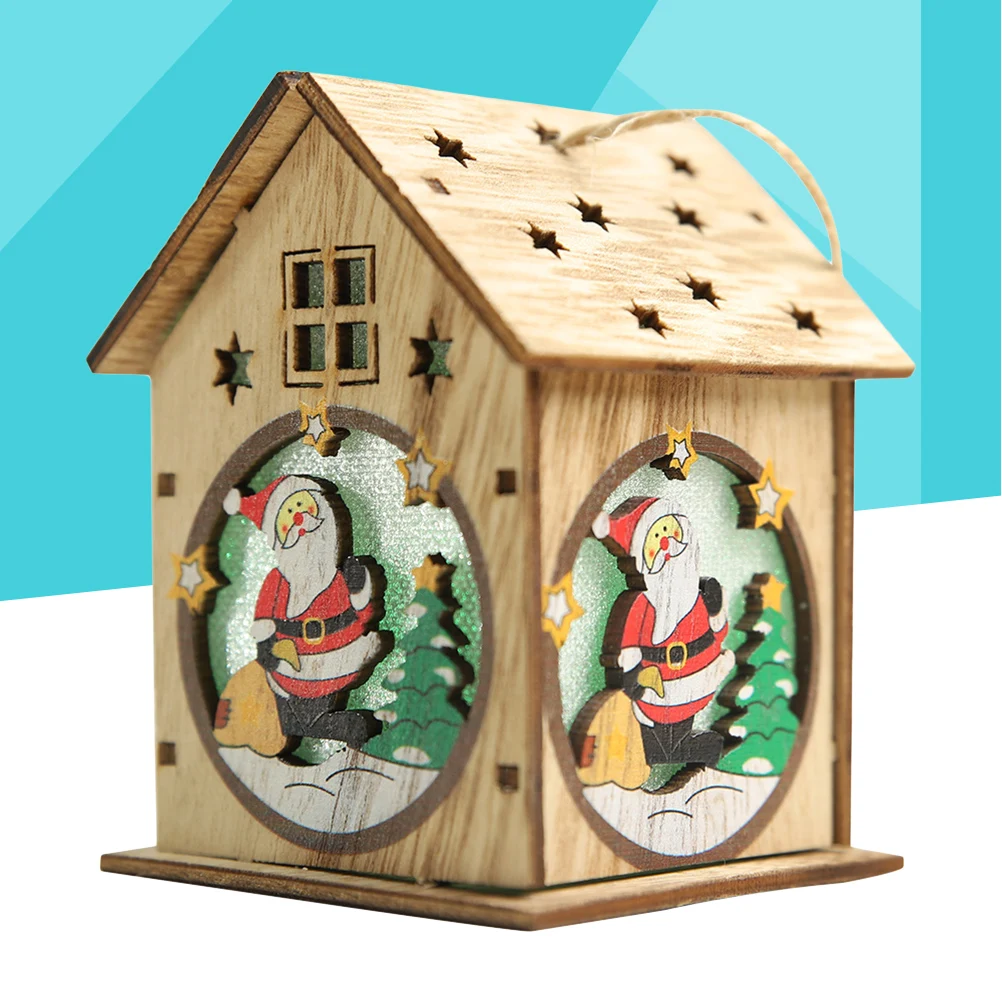 

Christmas Tree Wooden Pendant Luminous Log Cabin Santa Claus Hanging Decoration Tree Ornament Xmas Decor Wood Hanging Ornament