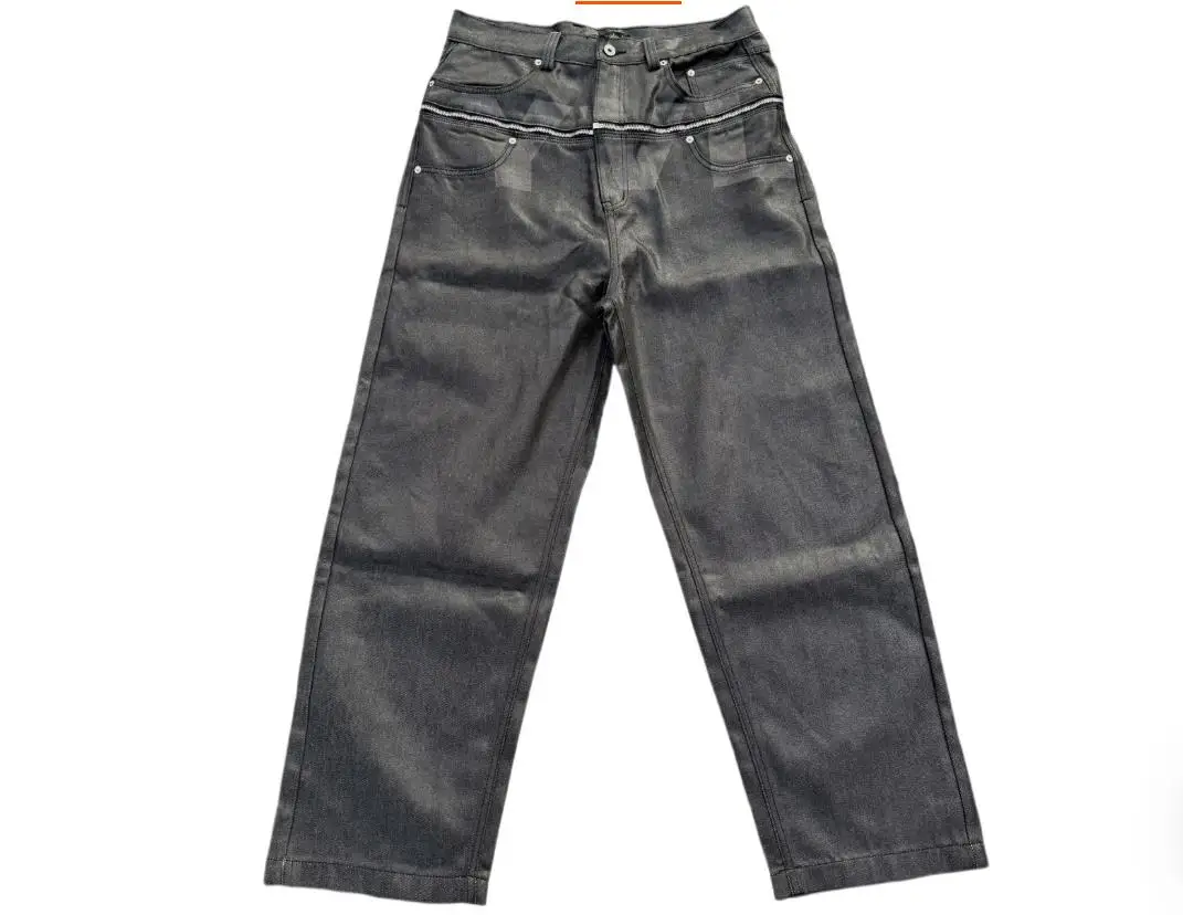 2026 YVL Waxed Zipper Seam Laser Print Baggy Denim Playboi Carti Same Style Jeans KZ1125