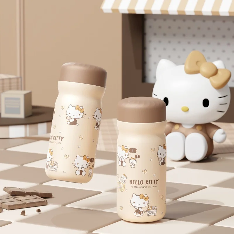 X&W Hello Kitty Coffee Color Series Thermos Cup 316 Stainless Steel Vacuum Flasks Cartoon Straw Cup Portable Travel Car Mug Gift