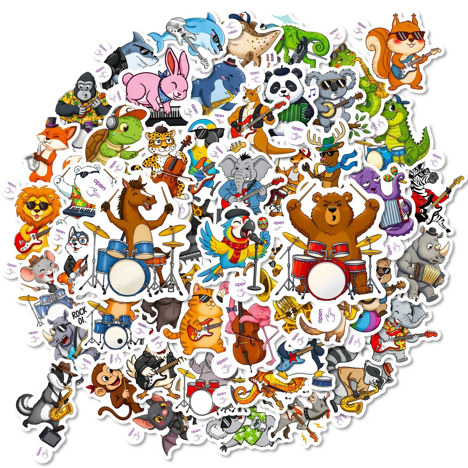 10/30/50PCS Interesting Cartoon Funny Animals Stickers Musical Instrument DIY Toys Car Guitar Luggage Suitcase Graffiti Sticker