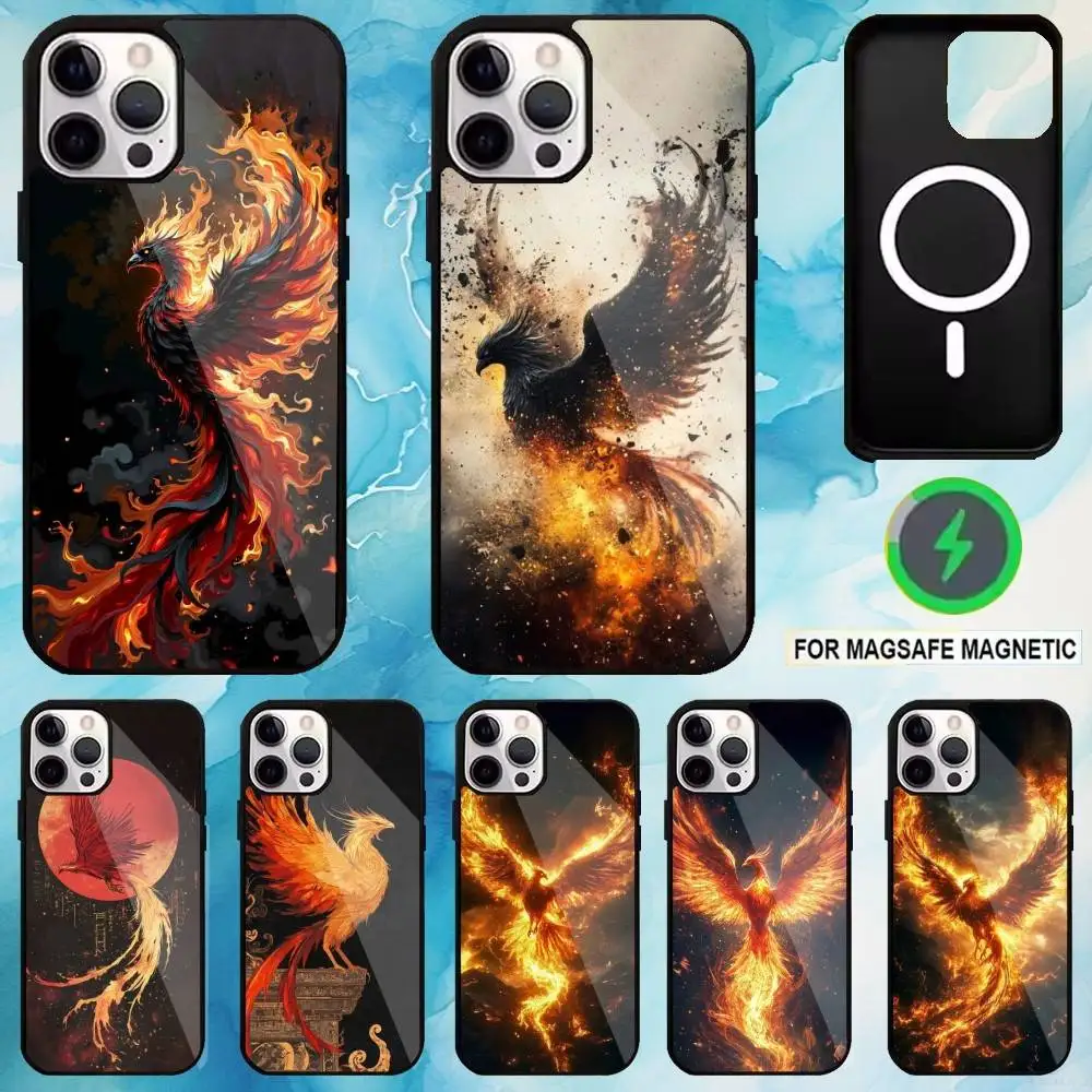 

Cool Art Phoenix Phone Case For iPhone17,16,15,14,13,12,11 Plus,Pro Max Magnetic For Magsafe Wireless Charging