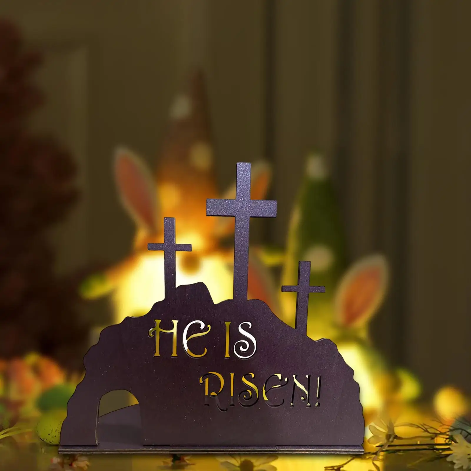Wooden Easter Scene Tabletop Decoration Bookcases Displays Collection Fireplaces Theme Party Cross Sign Lightweight Multipurpose