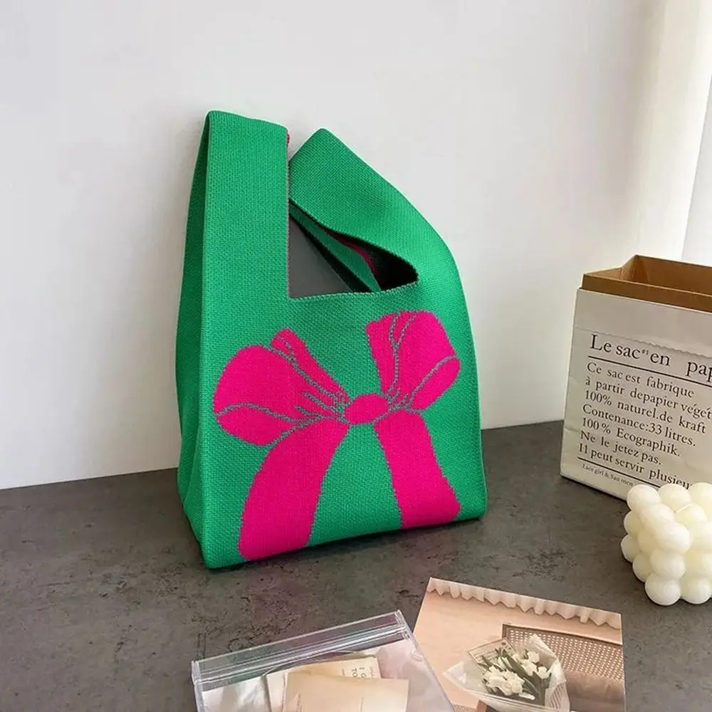 

Casual Bowknot Knot Wrist Bag Tote Bag Handbag Bow Knitted Bag Shopping Bags Weave Handbag Travel