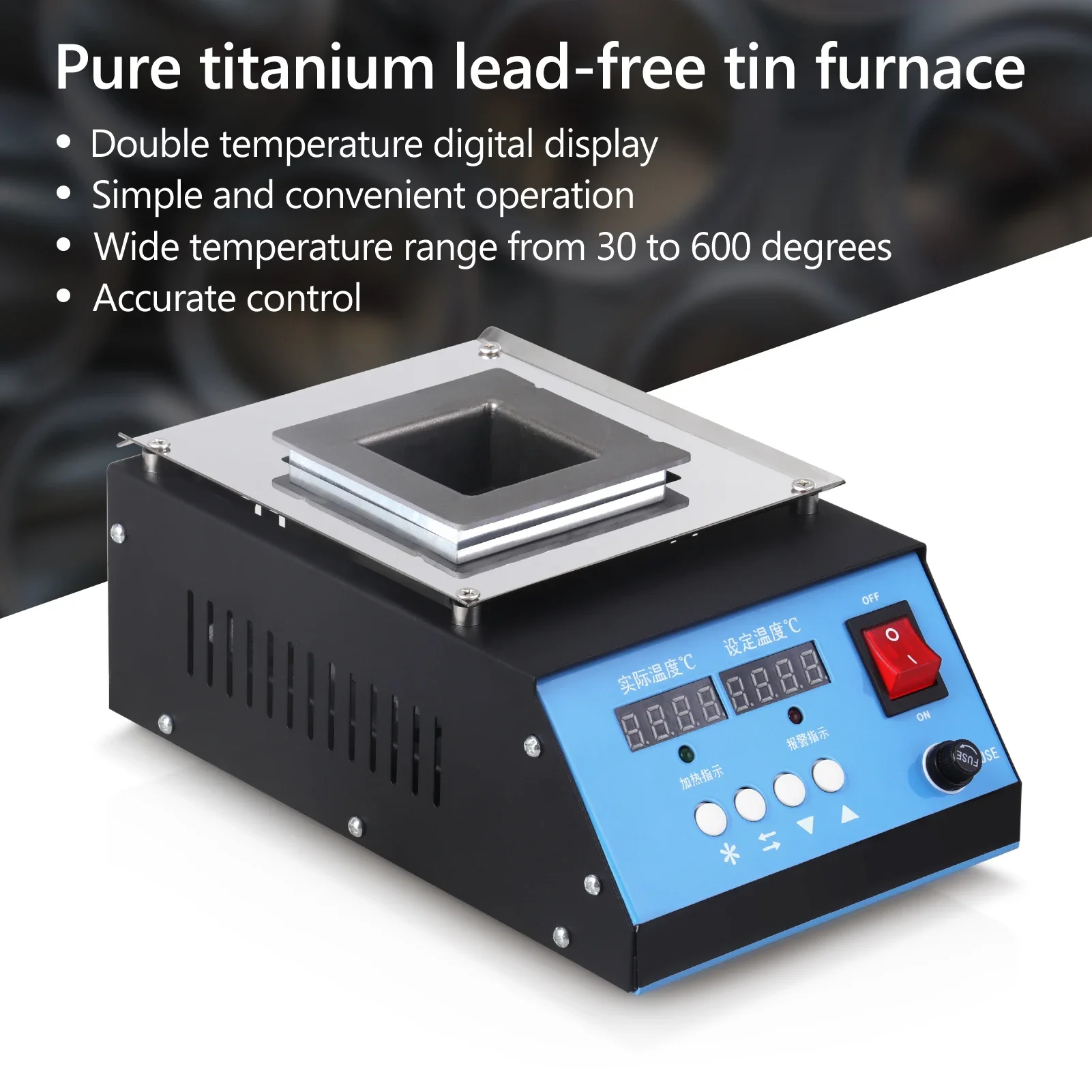 

400W 220V Solder Pot Intelligent Small Tin Furnace Double Digital Display Square Titanium Alloy Aolder Furnace Solder Pot