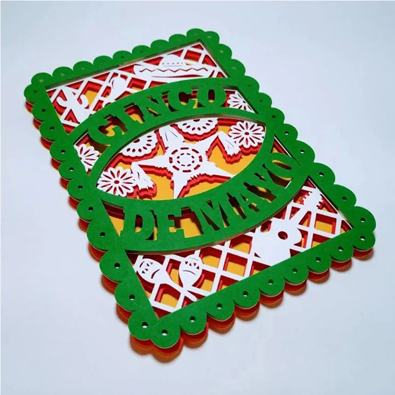 2023 New Cinco De Mayo Papel Picado Card Layered Metal Cutting Mold For Papercutting Process And Card Making Embossing Colorful