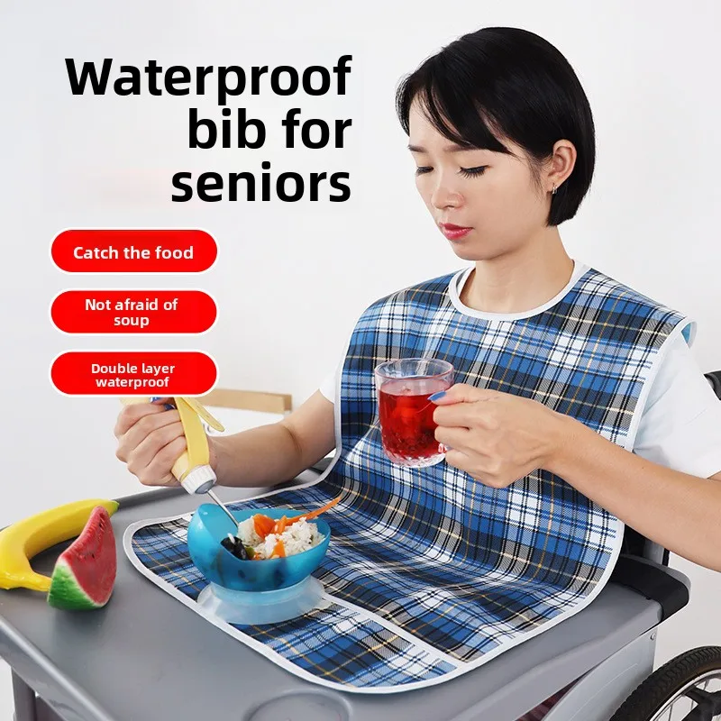 

Водонепроницаемый, маслостойкий двухслойный фартук-нагрудник в клетку для пожилых людей, большой размер, для кормления и защиты при приеме пищи, для взрослых