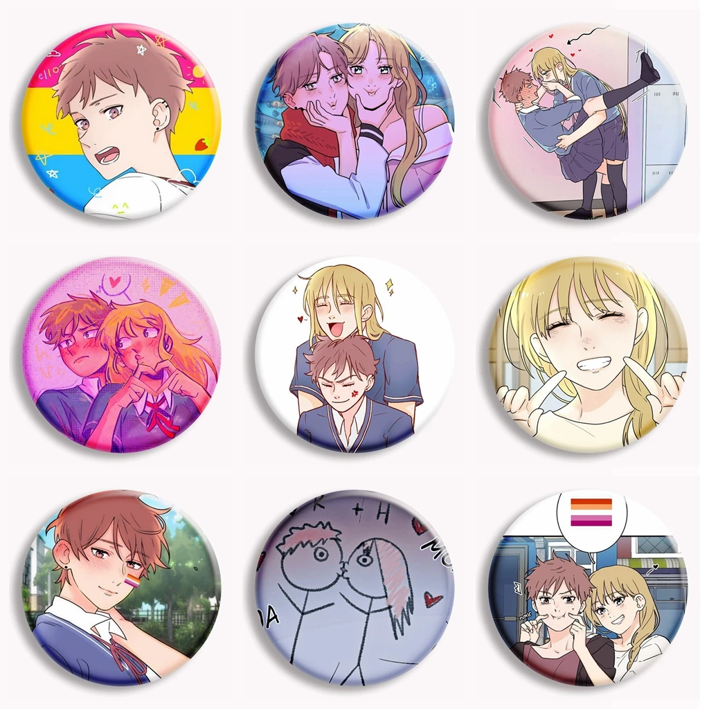 Manhwa Not So Shoujo Love Story Anime Soft Button Pin Rei x Hanna Fanart Cartoon Brooch Badge Bag Decor Fans Collect Gifts