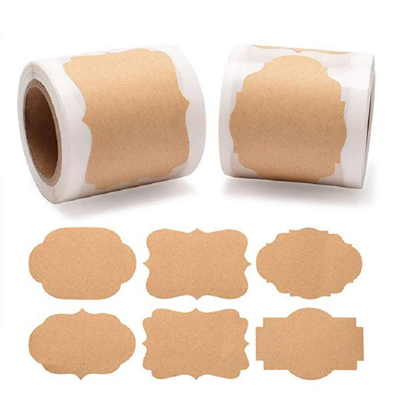 200Pcs 1.2*2in Kraft Paper Roll Adhesive DIY Stickers Baking Packaging Stickers Labels Writable Labels Multifunctional Decorative Labels Removable Spice Labels Refrigerator Jam Labels