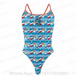 Uwielbiam ból wzór w cętki jednoczęściowy strój kąpielowy cienkie paski wszechstronny v-back damski seksowny strój kąpielowy Bikini Triathlon strój kąpielowy 2023