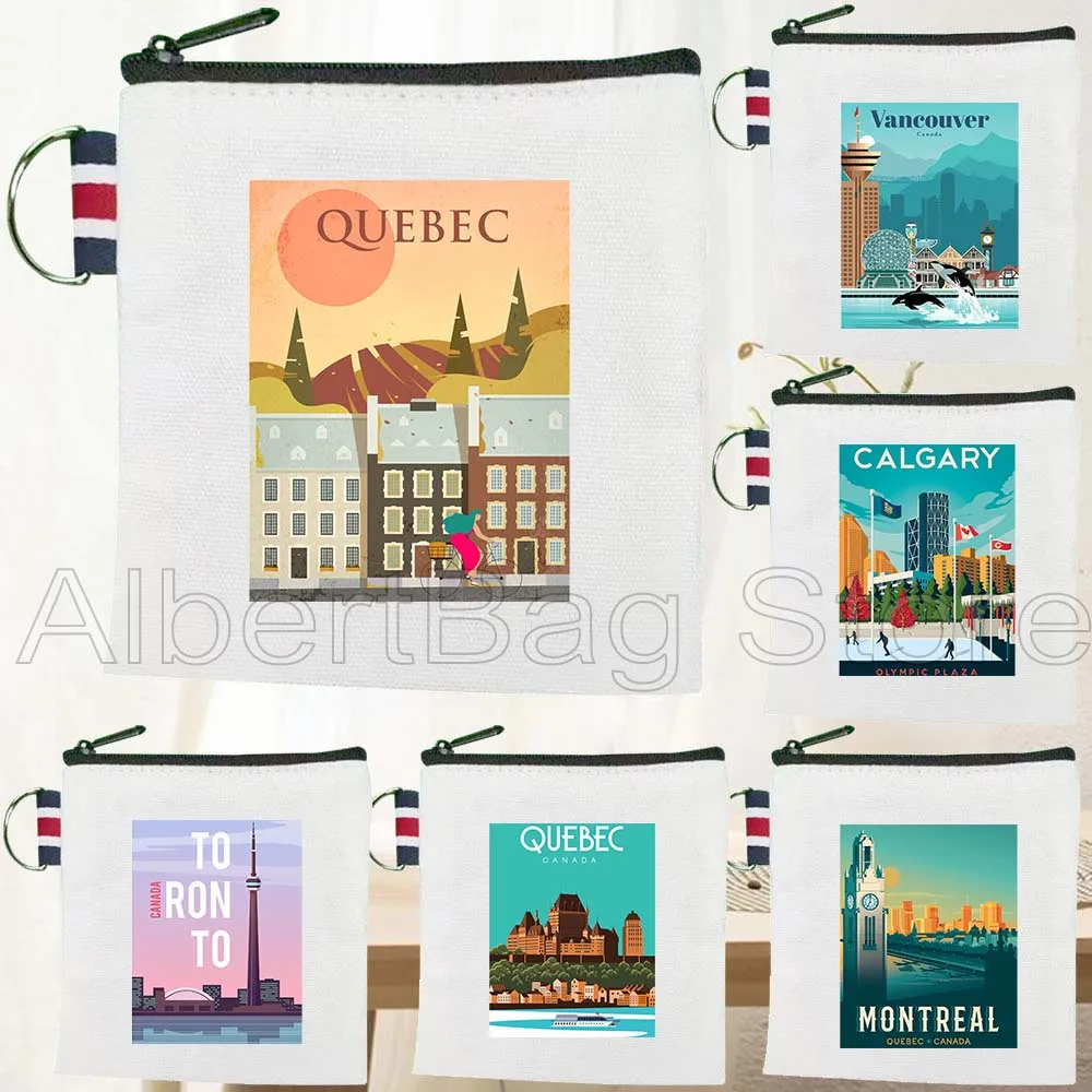 

Путешествия Торонто Монреаль Квебек Ванкувер Канада Искусство городской пейзаж Холст Кошелек для монет Квадратная сумка для хранения ключей Карточная сумка Хлопковый кошелек