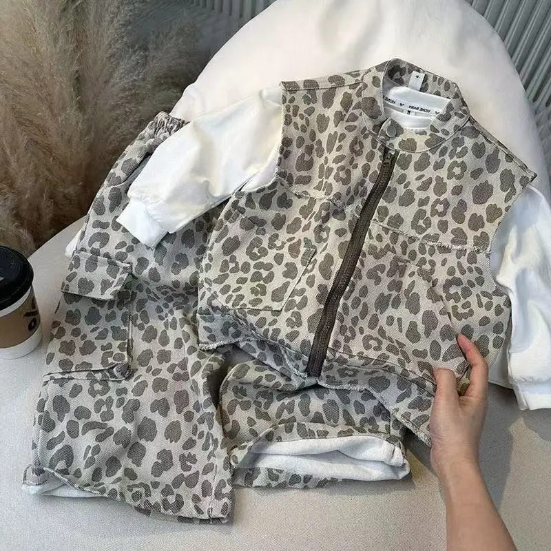 New Boy 3 pcs Clothing Set Leopard  Kids Clothes Suits Children Clothes Sets Baby Outfits Summer 26-027