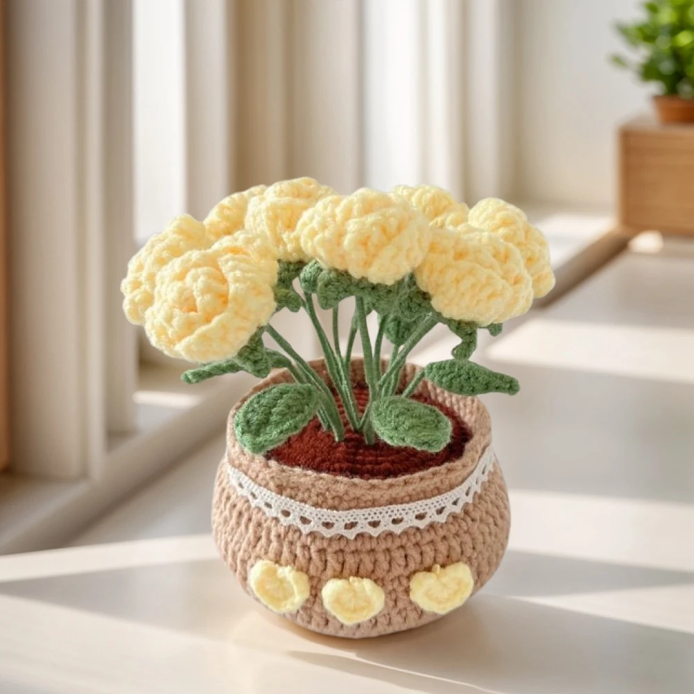 

DIY Flower Potted Crochet Kit Cute Plants Hand-Knitted Tool (Light Yellow Rose)