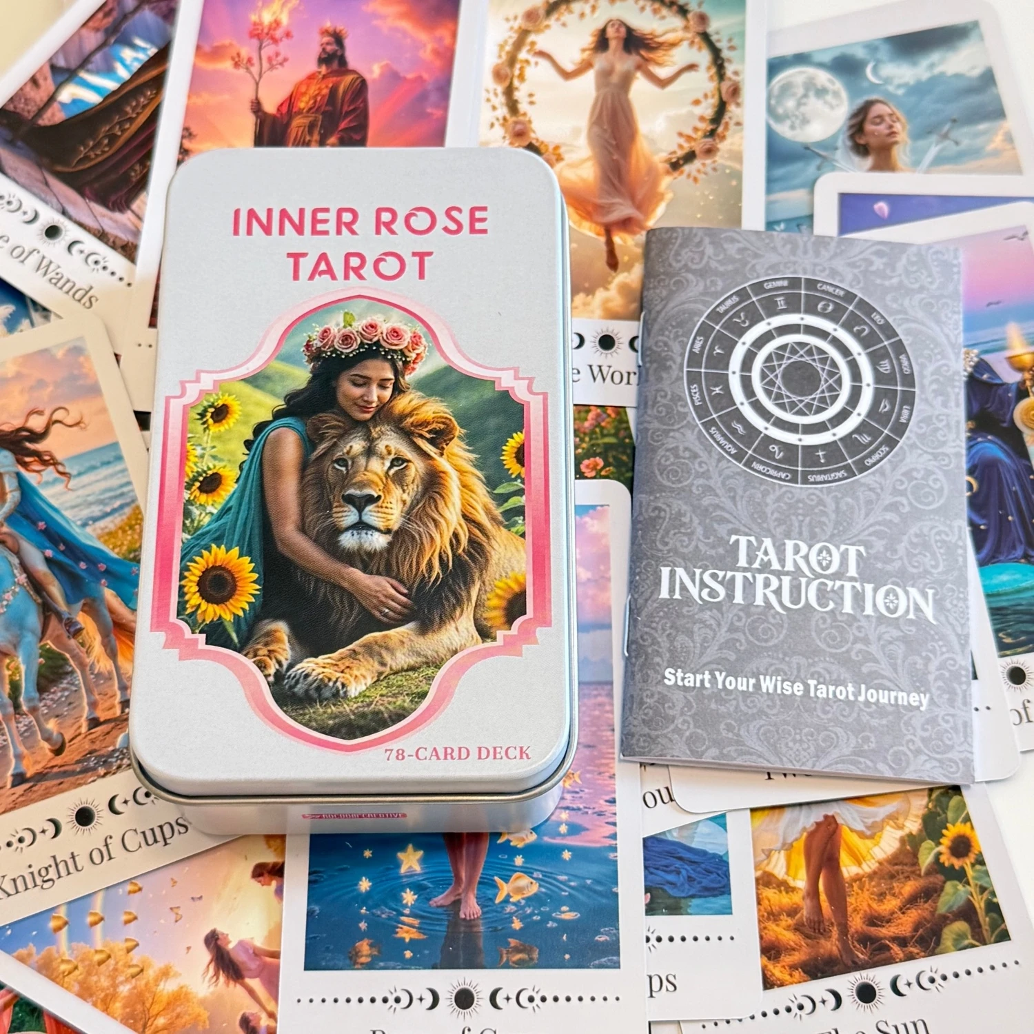 Inner Rose Tarot Deck in Metal Box 12*7cm Divination Cards  with Paper Guidebook Unique Indie Tarot Deck