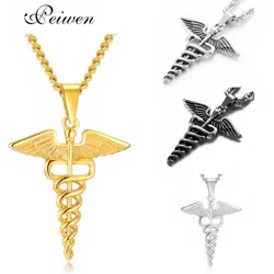Medical Symbol Nurse Doctor Animal Pendants Necklace Stainless Steel Caduceus Double Snake Wings Necklaces For Men Women Jewelry