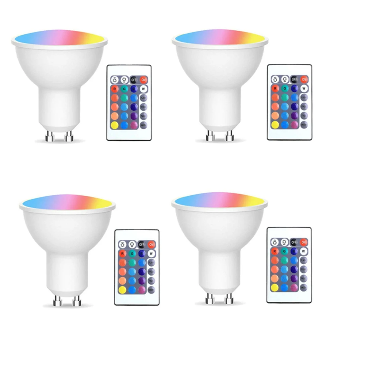 

A72P 4pcs Gu10 Bulbs and 1remote Control with Memory Function 17colors Changeable Spot Ligh 4dynamic Lighting Modes Spotlight