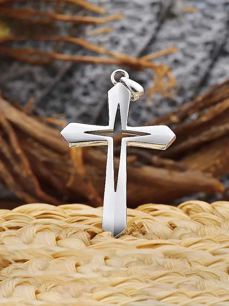 Fashion Design Simple Hollow Cross Pendant Men\'s Hip Hop Stainless Steel Necklace Religious Christian Amulet Jewelry