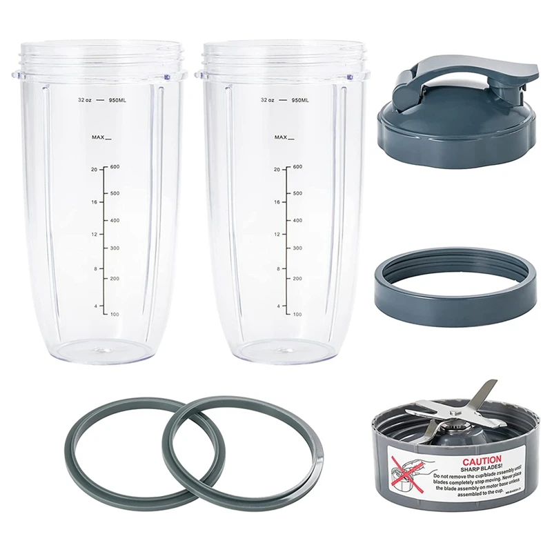 7 peças de copos de liquidificador nutribullet e conjunto de substituição de lâmina 32oz copo enorme para nutribullet 600w/900w acessórios de liquidificador