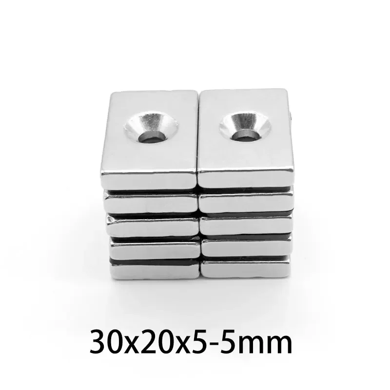 5/10/20pcs 30x20x5-5mm N35 Block Powerful Magnets Hole Bulk Sheet Neodymium Magnet Strong Permanent NdFeB Magnets