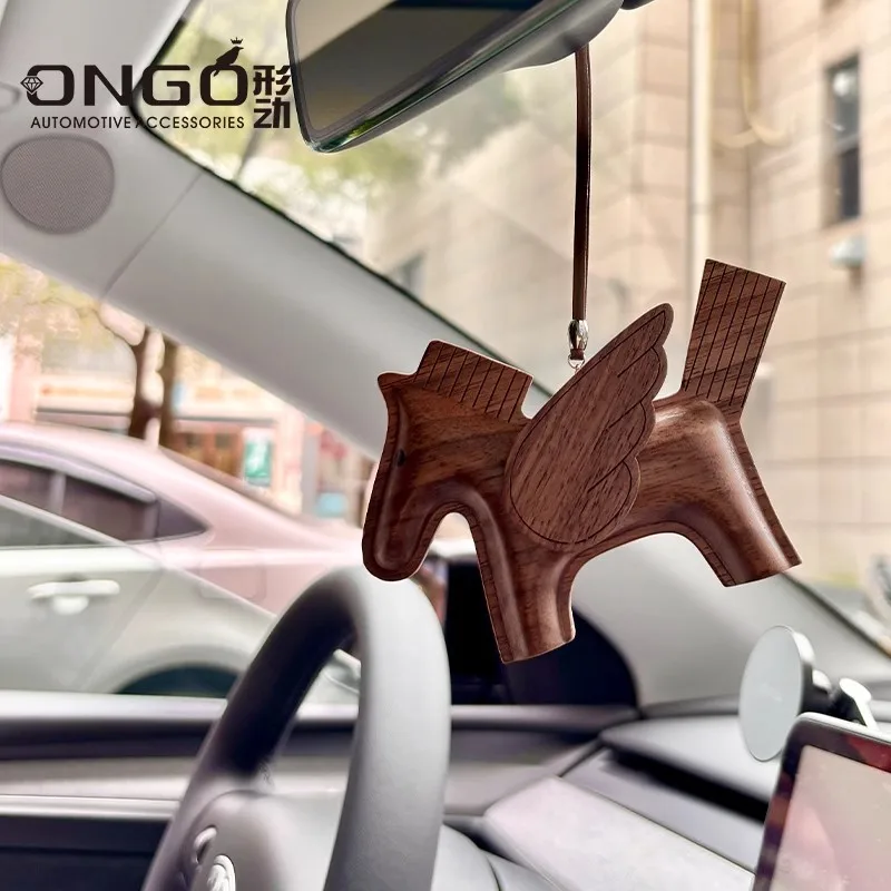 ONGO Car Rearview Mirror Car Pendant H-House Pegasus Walnut High-Quality Car Pendant Decoration