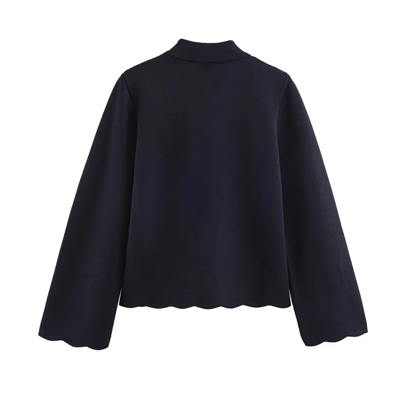 Guobioziy 2026 Fall New Arrival Women's Jacket Navy Blue Long-Sleeve Simple Knit Cardigan Elegant and Graceful Socialite Style