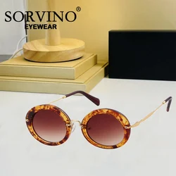 SORVINO Newest Fashion Vintage Round Frame Sunglasses Women Clear Anti-Blu-Ray Luxury Designer Big Circle Black Sun Glasses