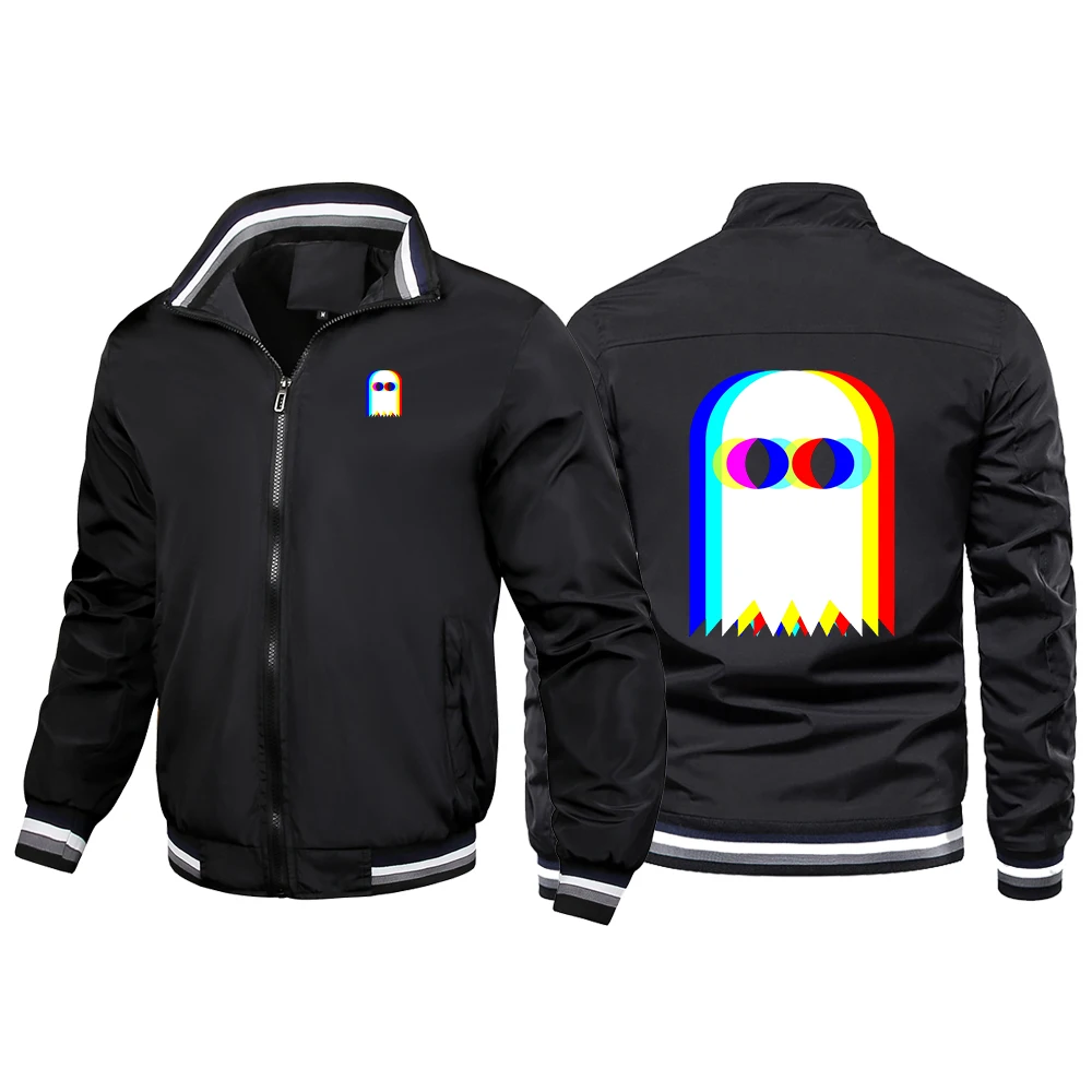 New Hoodies Men's 2025 Funny Ghost Psychedelic Vaporwave Halloween EDM Music Casual Coat Men's Military Windproof Jacket