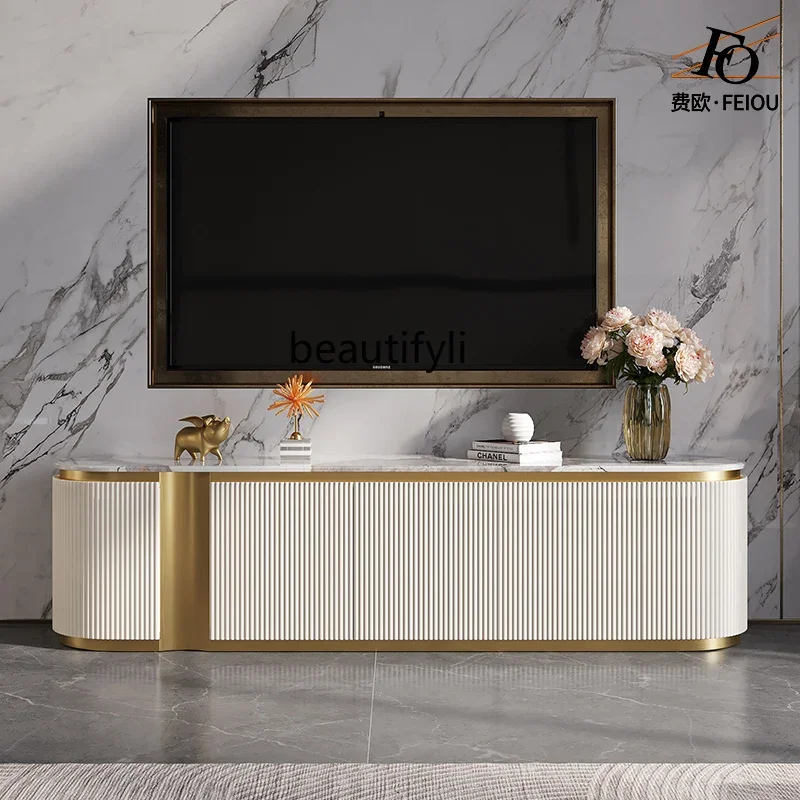 

TV cabinet living room modern Italian bright paint marble floor cabinet coffee table combination