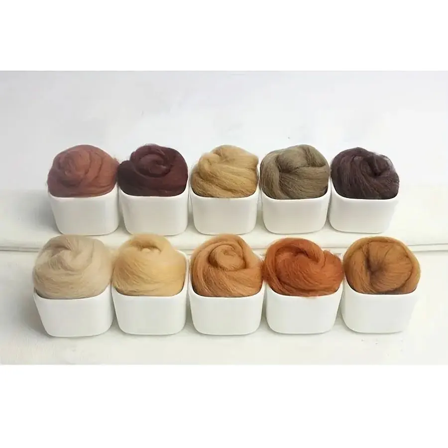 1 Roll, 10 Colors Brown Needle Felting Wool Animal Series Wool Fibre Wool Roving For Needle Wool Felt DIY