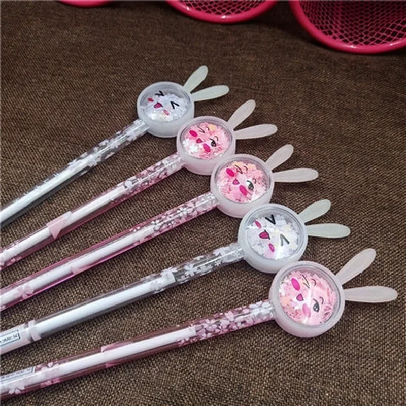 1/4 Pcs Set Cartoon Creative Rabbit Ears Sequined Gel Pen 0.5mm Girl Heart Signature Cute Student Exam School Writing Supplies