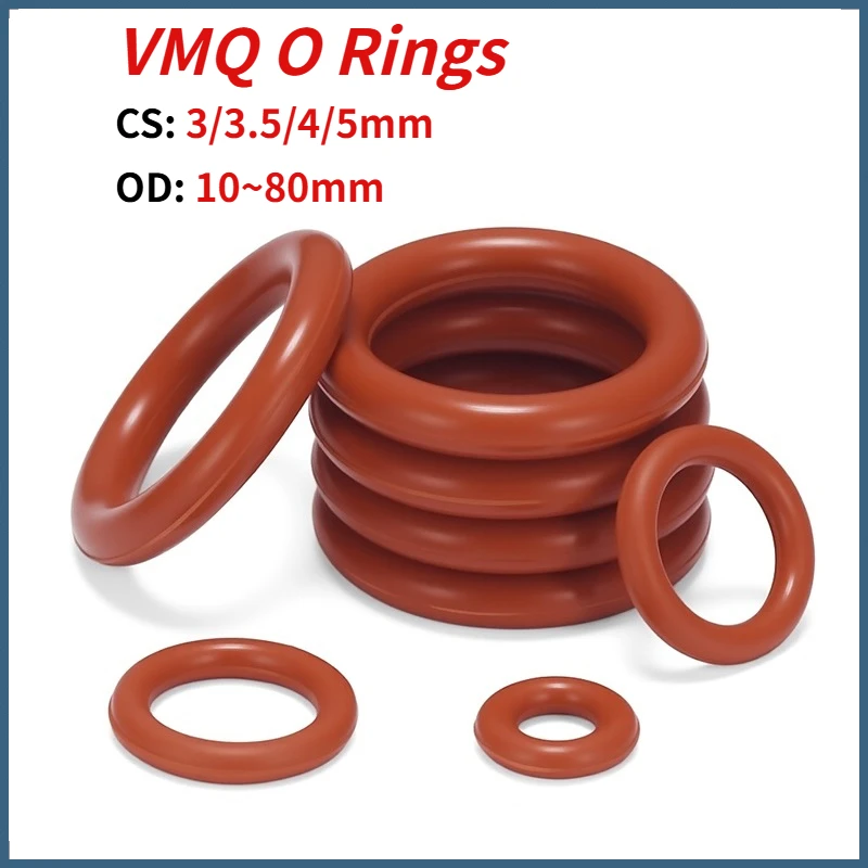 CS 3/3.5/4/5mm OD 10~80mm VMQ Red Silicone O-Ring Food Grade Sealing Washer Gasket Waterproof Resistant High Temperature