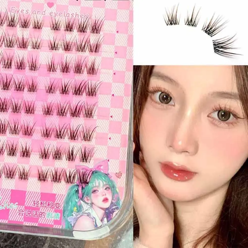 甘い自己粘着まつげクラスターメイクアップ再利用可能な接着剤不使用の偽まつげ個別の長持ちするつけまつげクラスター