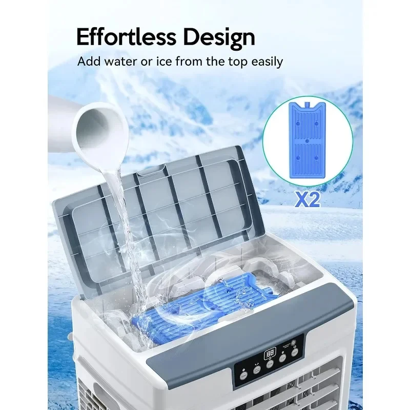 Raffreddatore d'aria evaporativo, dispositivo di raffreddamento a palude oscillante a 120 ° con telecomando, Timer 24 ore, per uso interno esterno, elettrodomestici di raffreddamento